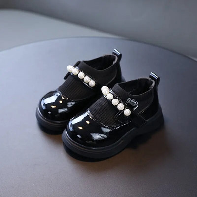Lányok PU bőr cipők tavaszi ősz hercegnő gyerekek alkalmi gyöngy masni baba divat szabadalmaztatott egylakásos 21-30