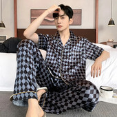 Vīriešu naktsveļa zīda satīna pidžamu komplekti pidžamas komplekti īsām piedurknēm miegam mājas apģērbi vīrietim 2 gabalu komplekti mājas kostīmi pidžamas L-5XL