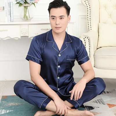 Fdfklak Muška odjeća za ljeto Nova pidžama M-3XL Komplet spavaćice veće veličine Svilena pidžama kratkih rukava Muška odjeća za spavanje