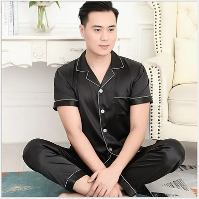 Fdfklak Muška odjeća za ljeto Nova pidžama M-3XL Komplet spavaćice veće veličine Svilena pidžama kratkih rukava Muška odjeća za spavanje