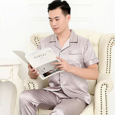 Fdfklak Muška odjeća za ljeto Nova pidžama M-3XL Komplet spavaćice veće veličine Svilena pidžama kratkih rukava Muška odjeća za spavanje