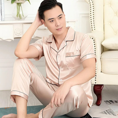 Fdfklak Muška odjeća za ljeto Nova pidžama M-3XL Komplet spavaćice veće veličine Svilena pidžama kratkih rukava Muška odjeća za spavanje