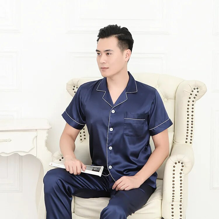 Fdfklak Muška odjeća za ljeto Nova pidžama M-3XL Komplet spavaćice veće veličine Svilena pidžama kratkih rukava Muška odjeća za spavanje