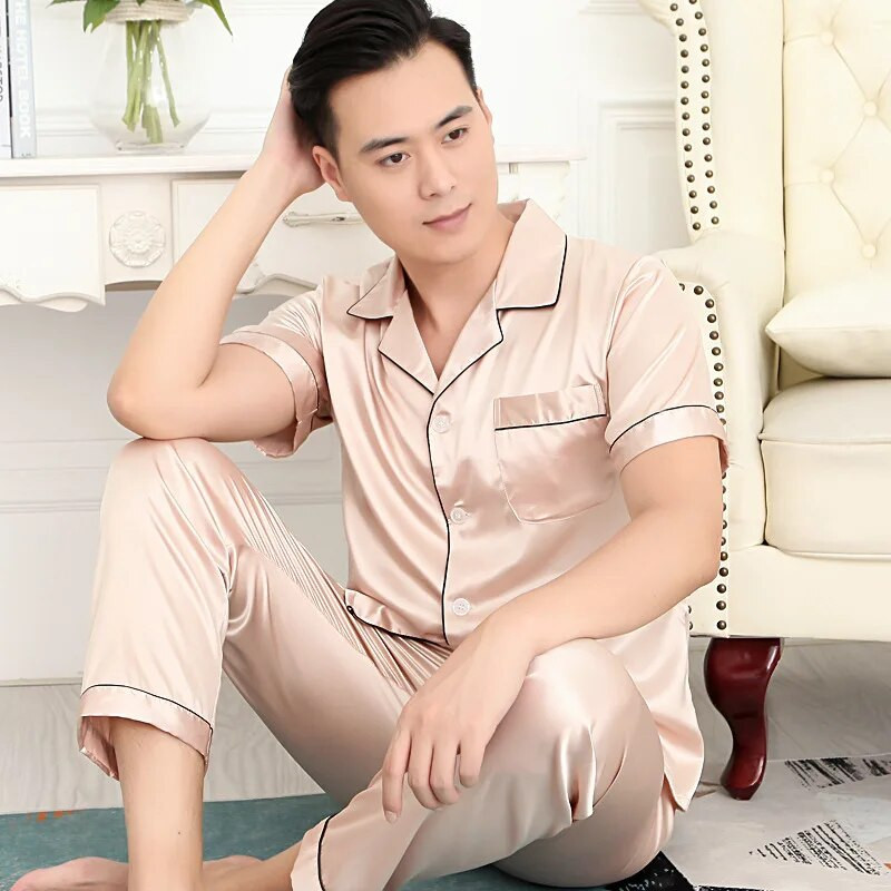 Fdfklak Muška odjeća za ljeto Nova pidžama M-3XL Komplet spavaćice veće veličine Svilena pidžama kratkih rukava Muška odjeća za spavanje