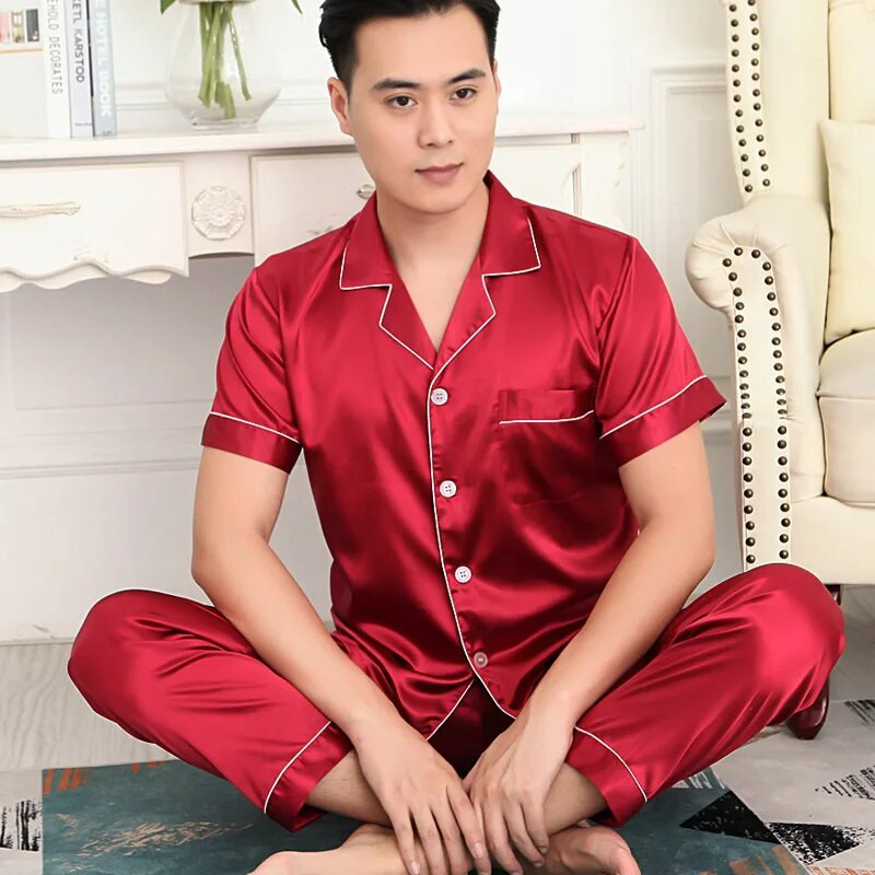 Fdfklak Muška odjeća za ljeto Nova pidžama M-3XL Komplet spavaćice veće veličine Svilena pidžama kratkih rukava Muška odjeća za spavanje