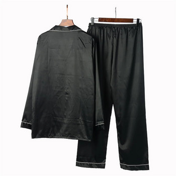 Комплект нощно облекло от 2 части Мъжки горнища с дълги ръкави с обърната яка + дълги панталони за пролет, есен, сън, домашно облекло, S/M/L/XL/XXL