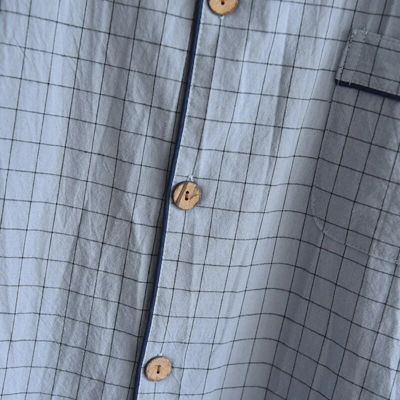 Fdfklak Pijama cu imprimeu în carouri Bărbați 2022, vară, nou, cu rever, cu mâneci scurte, pijamale subțiri, pijama de noapte, costum, pijamale pentru bărbați