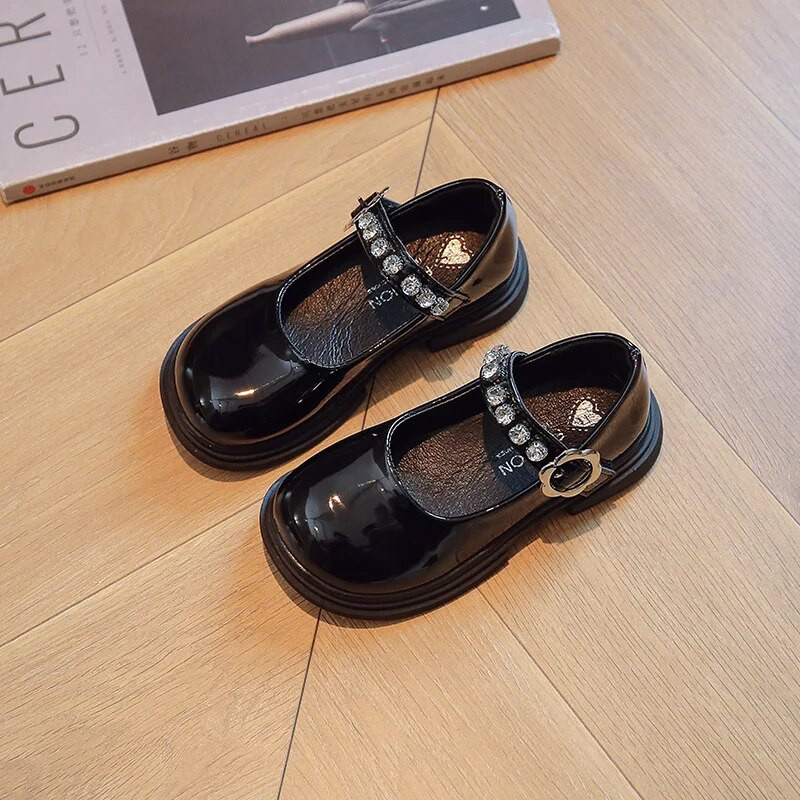 Dječje PU cipele za djevojčice Sjajne cipele za princeze Proljeće Jesen Novi modni trend Dječje mokasine 26-35 Crno-bijele