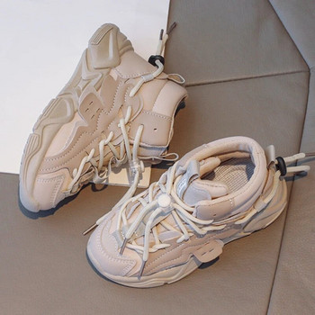 Детски високи маратонки Момчета Момичета Ежедневни обувки с дишаща мека подметка Модни плътни детски обувки Спортни обувки на платформа с връзки