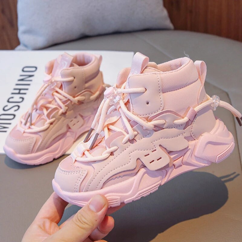 Laste kõrged tossud poistele tüdrukutele hingav pehme tallaga vabaajajalatsid Mood Solid Lastejalatsid Paeltega platvormiga spordijalatsid