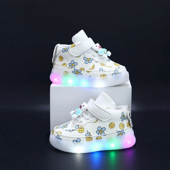 Детски обувки Детски LED осветени бордови обувки Пролет 2023 г. Нови 1-6 годишни момчета Спортни обувки Момиче Бебешки светещи обувки кроссовки