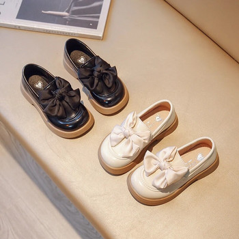 Ανοιξιάτικα Loafers για κορίτσια με κορδέλα παπιγιόν μαύρο μπεζ Παιδικά παπούτσια PU χοντροκομμένα slip-on Όμορφα 23-35 Sweet Παιδικά Flats