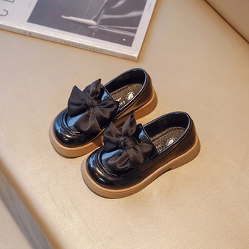 Ανοιξιάτικα Loafers για κορίτσια με κορδέλα παπιγιόν μαύρο μπεζ Παιδικά παπούτσια PU χοντροκομμένα slip-on Όμορφα 23-35 Sweet Παιδικά Flats