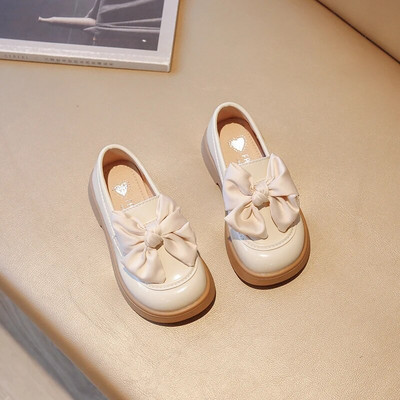 Pavasara meiteņu kurpes Lente Bowknot Melns Bēšs Bērnu PU apavi Lielas, uzvelkamas, skaistas, 23-35 mīlas bērnu plakanas