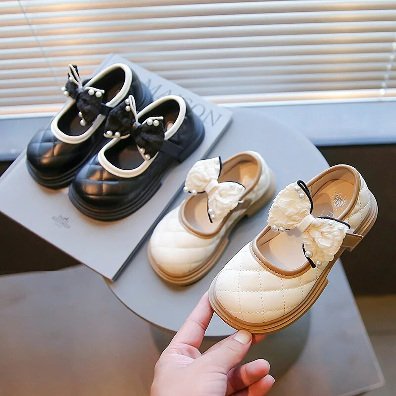 Princess PU cipele s bisernom mašnom za djevojčice Nove dječje ravne cipele Dječja plesna obuća za zabave Školska dječja mokasina Mary Jane