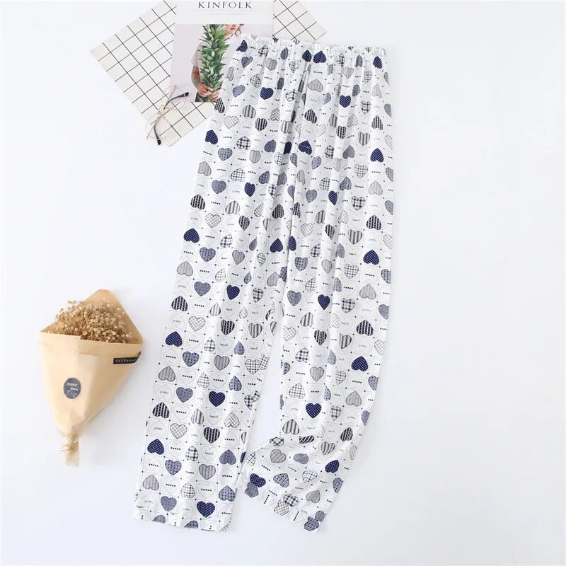 Jesenske višebojne printane muške tanke pamučne pidžame Hlače s klima uređajem Uvećane široke kućne duge hlače protiv komaraca