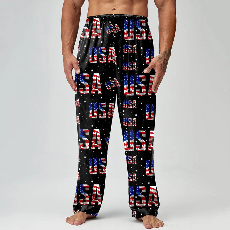Vīrieši Pavasara vasara Neatkarības diena Drukāt Pidžamas bikses Garās bikses Ikdienas bikses Vīriešu bikses