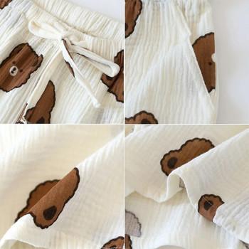Мъжки памучни къси панталони Свободни пижами със сладък принт на мече Дамски къси панталони за двойка Домашни къси панталони Спално облекло Облекло за почивка Модно лятно долнище за сън
