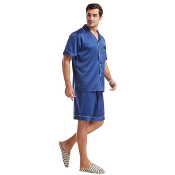 Търговия на дребно Мъжка сатенена копринена пижама Костюм Мъжко спално облекло Комплект от две части Риза с къс ръкав и шорти Домашно облекло T103