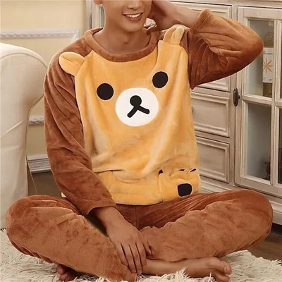 Za komplete Debeli rukavi iz crtića Novo 2022. Muško odijelo Pidžama Zimska slatka flanelska Topla pidžama Baršunasta kućna odjeća Dugačka spavaćica Koraljna