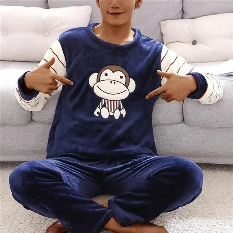 Za komplete Debeli rukavi iz crtića Novo 2022. Muško odijelo Pidžama Zimska slatka flanelska Topla pidžama Baršunasta kućna odjeća Dugačka spavaćica Koraljna