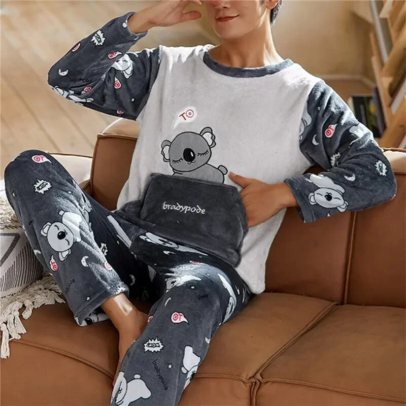 Za komplete Debeli rukavi iz crtića Novo 2022. Muško odijelo Pidžama Zimska slatka flanelska Topla pidžama Baršunasta kućna odjeća Dugačka spavaćica Koraljna