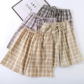 Fdfklak Japanske karirane pidžame hlače Muške ljetne donjice za spavanje Puni pamuk Washed Five Points Home Pant Muške Pantalones De Mujer