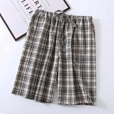 Fdfklak Japanske karirane pidžame hlače Muške ljetne donjice za spavanje Puni pamuk Washed Five Points Home Pant Muške Pantalones De Mujer