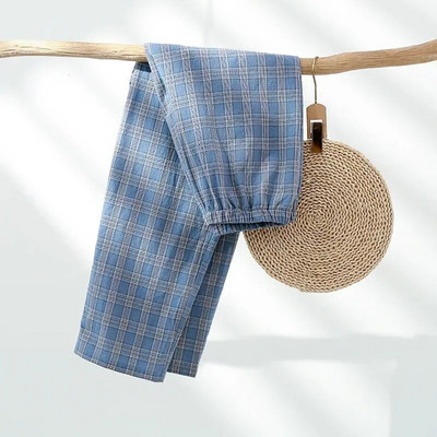 Široke hlače za razrijeđen zrak Odjeća za spavanje Hlače Pamučne kućne pidžame Ljeto Karirani dizajn Kondicionirana pižama Jesen Muška i proljetna