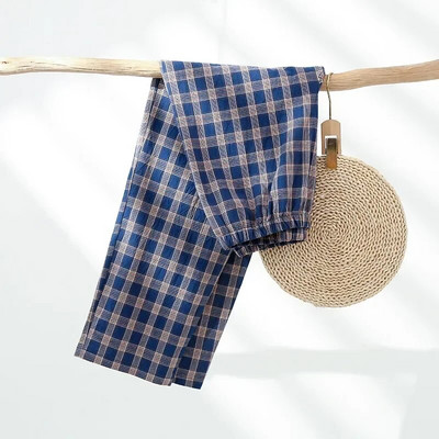 Široke hlače za razrijeđen zrak Odjeća za spavanje Hlače Pamučne kućne pidžame Ljeto Karirani dizajn Kondicionirana pižama Jesen Muška i proljetna