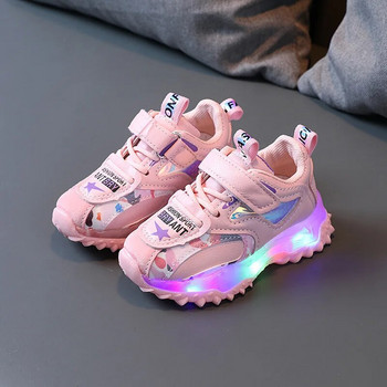 Размер 21-30 Детски ежедневни LED светлини Спортни обувки за момчета Деца Устойчиви на износване Светещи маратонки Момичета Бебешки светещи обувки