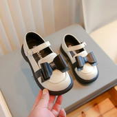 Vaikiški madingi Didžiosios Britanijos stiliaus mergaičių odiniai batai, skirti vienodiems vaikiškiems batams su kabliukais ir kilpomis, 2023 m. Nauji pavasario rudens kasdieniai