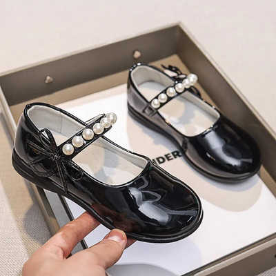 Bērnu modes ikdienas apavi meitenēm Pērles Glancēts 2023. gada pavasaris rudens Jauns vienkrāsains, vienkāršs, neslīdošs bērnu apavi sekli plakani