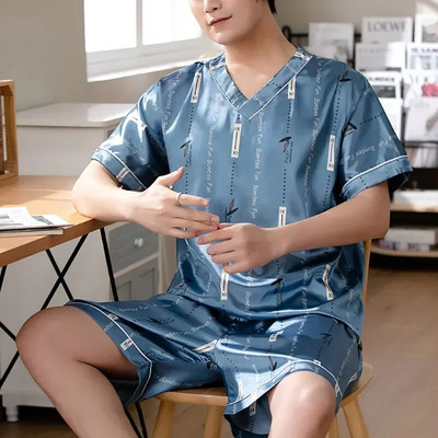 Apdruka Satīna Pidžamas T-krekli Vīriešu brīvi vīriešu topi ar kaklu Atpūtas apģērbs Īss T-krekls T-krekls Piedurknes Ikdienas topi guļamveļa