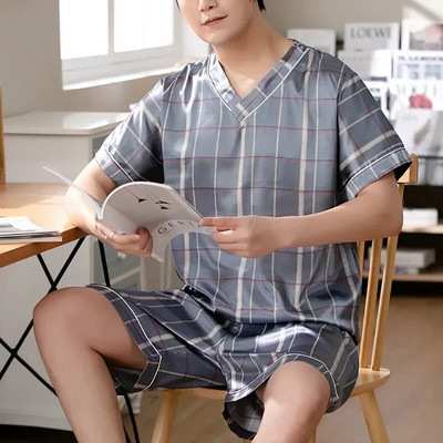 Apdruka Satīna Pidžamas T-krekli Vīriešu brīvi vīriešu topi ar kaklu Atpūtas apģērbs Īss T-krekls T-krekls Piedurknes Ikdienas topi guļamveļa