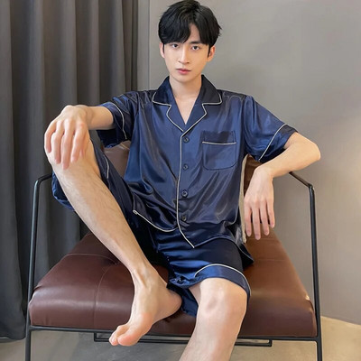 Miegoti drabužiai Vyriški pižamos Vyriški kelnės ilgomis rankovėmis ir trumpomis rankovėmis šortai Vyriški pižama miegui Vyriški ploni šilkiniai pižamos vyriški komplektai