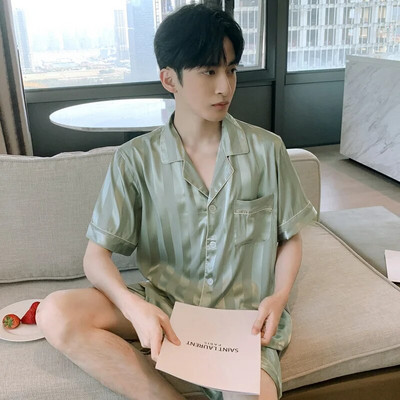 Miegoti drabužiai Vyriški pižamos Vyriški kelnės ilgomis rankovėmis ir trumpomis rankovėmis šortai Vyriški pižama miegui Vyriški ploni šilkiniai pižamos vyriški komplektai