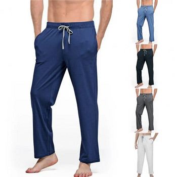 Мъжки домашни панталони Едноцветен ластик на талията Мъжки пижами Панталони Джобове Домашно облекло Панталони Мъжко облекло