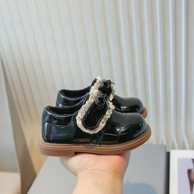 Lolitas stila mežģīņu āķis un cilpa Modes meiteņu ādas apavi Bērnu ikdienas spieķi, jauki, spīdīgi 2023. gada bērnu ikdienišķi kurpes Princese