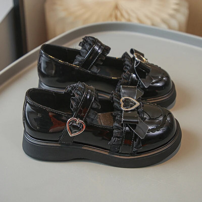 Lolita Sweet Girls daudzpusīgi tīri smilškrāsas apaļas galvas korejiešu stila bērnu ādas apavi 2023. gada mežģīņu mīlas loka princeses apavi