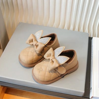 Dječje ležerne cipele sa vještim kamenčićima Svestrana mašna s ušima Slatke dječje modne kožne cipele za isporuku jednostavne zimske platforme