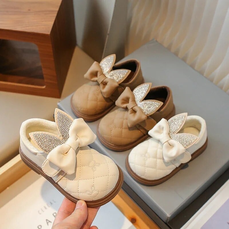 Dječje ležerne cipele sa vještim kamenčićima Svestrana mašna s ušima Slatke dječje modne kožne cipele za isporuku jednostavne zimske platforme