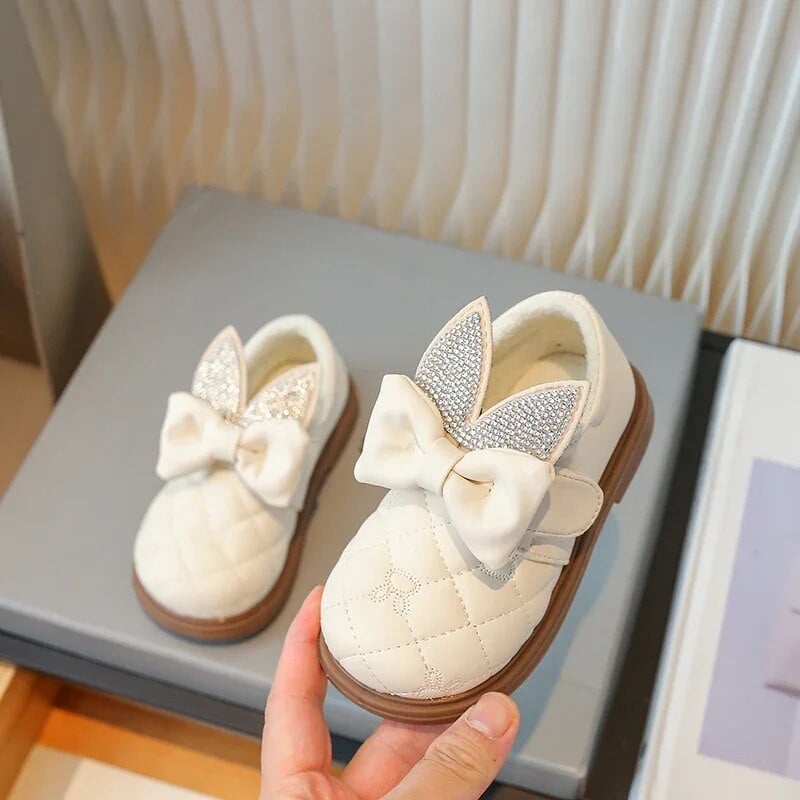 Dječje ležerne cipele sa vještim kamenčićima Svestrana mašna s ušima Slatke dječje modne kožne cipele za isporuku jednostavne zimske platforme