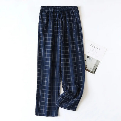 Pamučne pidžame s kariranim dizajnom za muške Four Seasons tanke hlače s džepovima sa strane, kućne široke klima-hlače