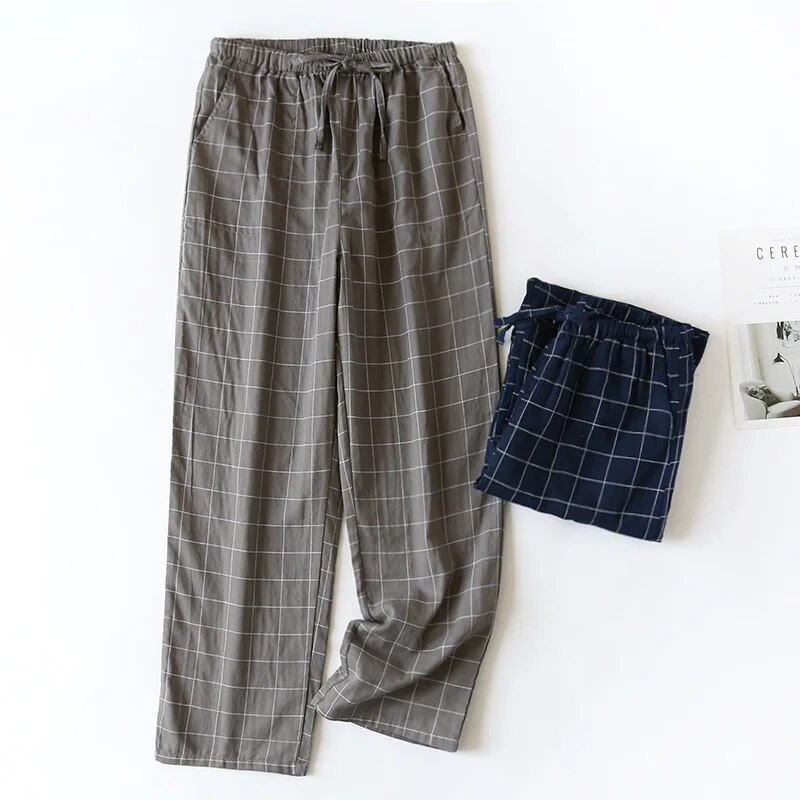 Pamučne pidžame s kariranim dizajnom za muške Four Seasons tanke hlače s džepovima sa strane, kućne široke klima-hlače