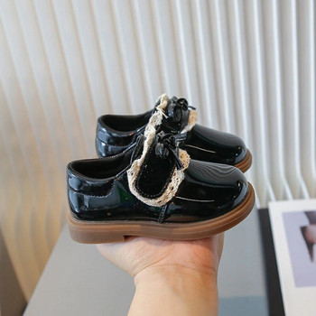 2023 Νέα δερμάτινα παπούτσια για κορίτσια Δαντελένιο φιόγκο γυαλιστερό στυλ Lolita Παιδικά Loafers με γάντζο και βρόχο Παιδικά παπούτσια καθημερινά παπούτσια άνοιξη