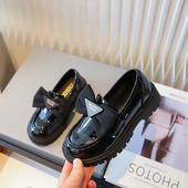 Kids Loafers Black Bow Versatile 2023. gada elpojošs, uzvelkams, vienkāršs bērnu modes ādas apavi Jauki, saldie princešu ikdienas apavi