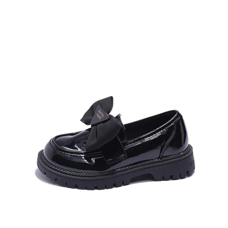 Kids Loafers Black Bow Versatile 2023. gada elpojošs, uzvelkams, vienkāršs bērnu modes ādas apavi Jauki, saldie princešu ikdienas apavi