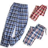 Rudens gaisa kondicionēšana Mājas apģērba bikses un pidžamas bikses Lielizmēra Match Pavasara vīriešu bikses Kokvilnas krāsas rūtains vīriešu pidžamas audums