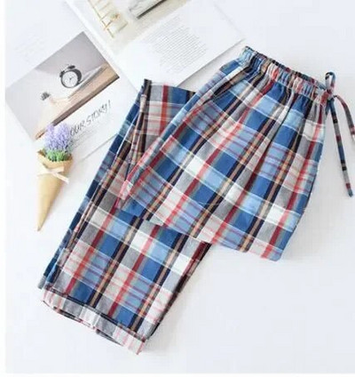 Rudens gaisa kondicionēšana Mājas apģērba bikses un pidžamas bikses Lielizmēra Match Pavasara vīriešu bikses Kokvilnas krāsas rūtains vīriešu pidžamas audums